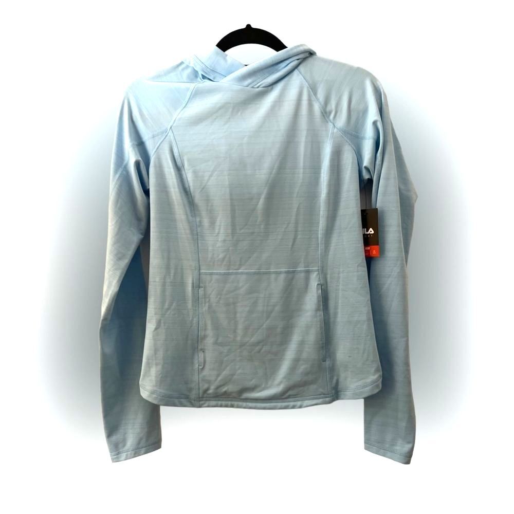FILA Sport Tru-Warm Cross Hem Hoodie Light Blue XS Stretch‎ Pullover NWT